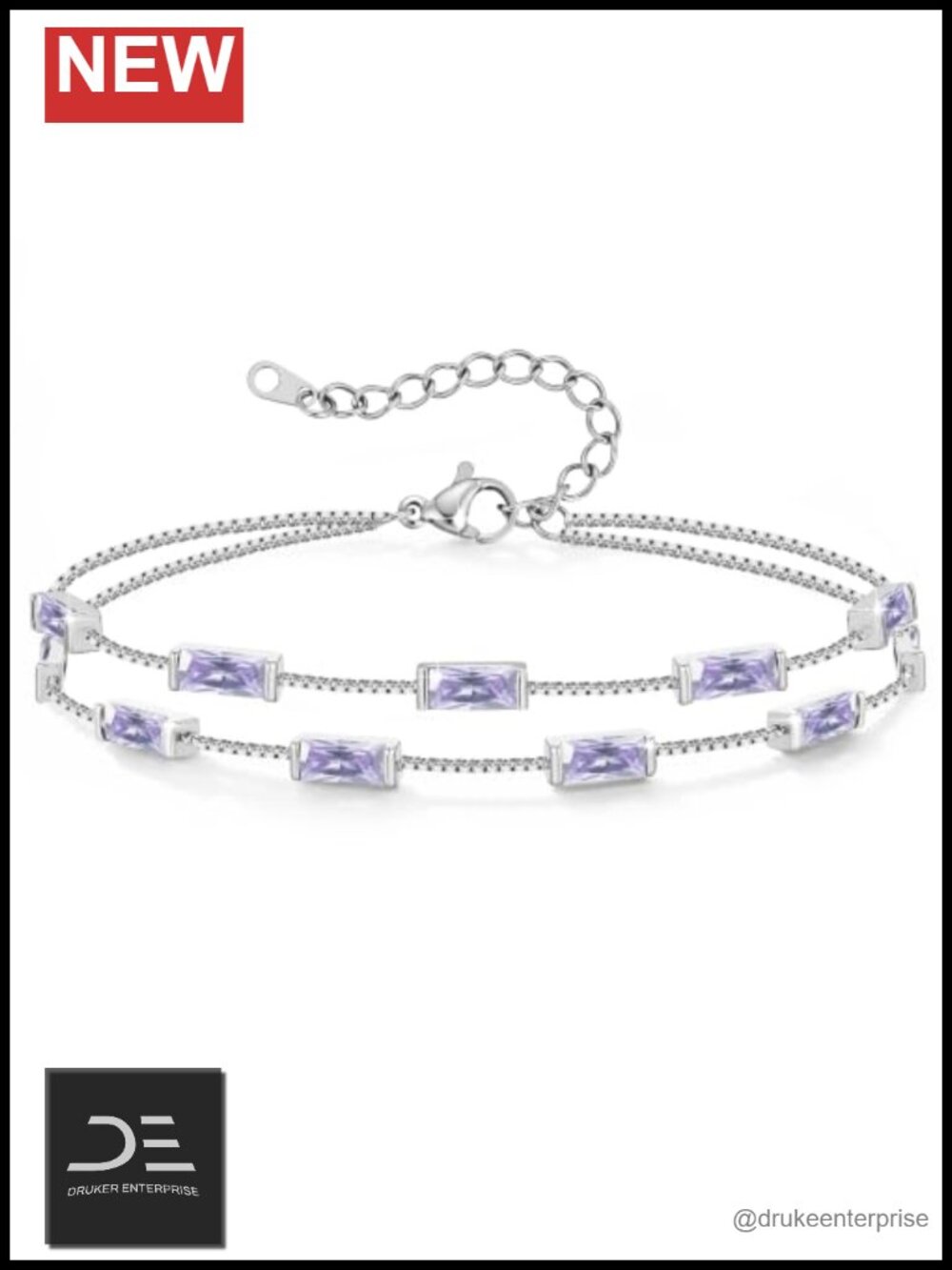 Birthstone Charm Bracelet for Women Rhodium Plated Adjustable Link Gift